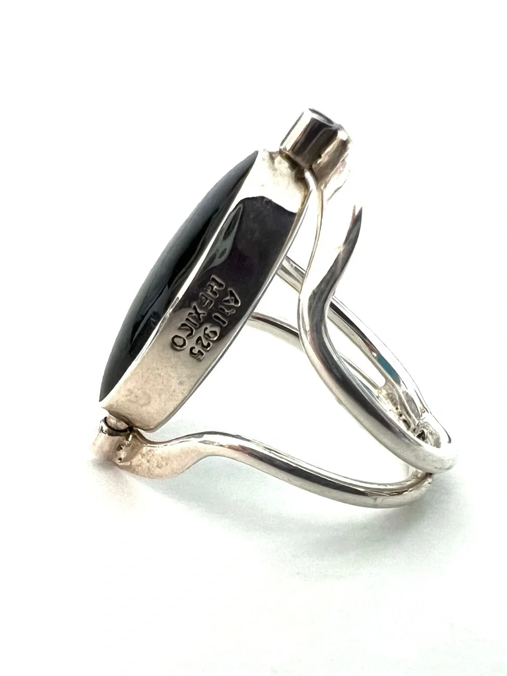 Blue Opalescent and Black Sterling Silver Reversible Ring - Women Jewelry Size 7
